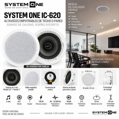 System ONE Pareja altavoces de empotrar IC-620 Blanco (Pareja)