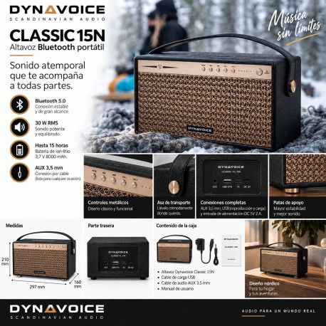 Dynavoice Classic 15N Negro – Altavoz Bluetooth portátil 30W con batería y USB