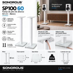 Sonorous - Pareja de pies de altavoz 60 cms. Blanco. Ref. SP100 / 60 - W