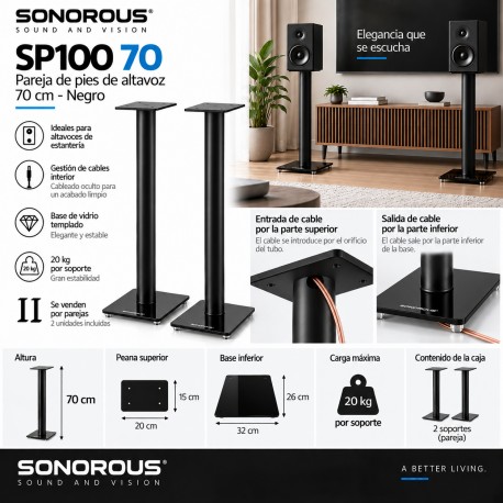 Sonorous - Pareja de pies de altavoz 70 cms. Negro Ref. SP100 / 70 - N