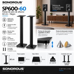Sonorous - Pareja de pies de altavoz con puntas regulables. 60 cms. Negro Ref. SP600 / 60 - N