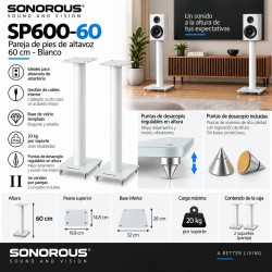 Sonorous - Pareja de pies de altavoz con puntas regulables. 60 cms. Blanco. Ref. SP600 / 60 - BCO