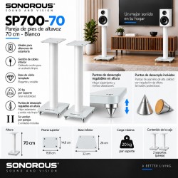 Sonorous - Pareja de pies de altavoz con puntas regulables. 70 cms. Blanco. Ref. SP700 / 70 - BCO