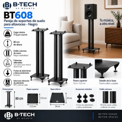 B-TECH BT608 – Pareja de Soportes de Suelo para Altavoces de 80 cm en Acero Negro.