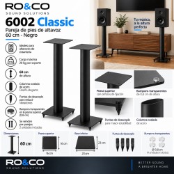 RO&CO 6002 Classic – Pareja de Pies para Altavoces 60 cm Negro con Puntas de Desacoplo