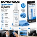 Sonorous ScreenSaver – Kit Limpiador de Pantallas 150 ml con Gamuza de Microfibra para TV, Monitor, Tablet y Smartphone