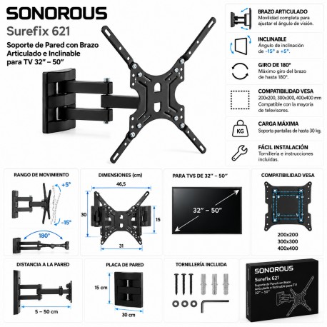 Sonorous - Soporte TV con brazo articulado Surefix 621.
