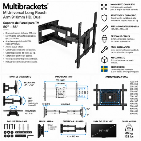 Multibrackets - Soporte TV con brazo articulado Ref. UNIVERSAL LONG REACH DUAL