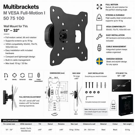 SMultibrackets - Soporte de pared inclinable y giratorio. Ref. FULL MOTION ICatálogo Productos