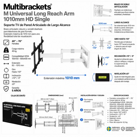 Multibrackets - Soporte TV con brazo articulado Ref. UNIVERSAL LONG REACH 101 blanco