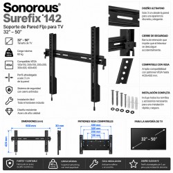 Sonorous Surefix 142 Soporte TV de Pared Fijo 32–50” VESA 400x400 hasta 60 kg