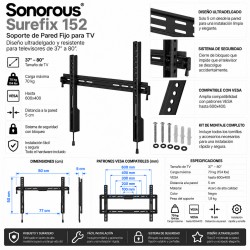 Sonorous Surefix 152 Soporte TV de Pared Fijo 37-70" VESA 600x400 hasta 70 kg