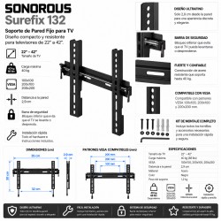 Sonorous Surefix 132 Soporte TV de Pared Fijo 22-42" VESA 200x200 hasta 40 kg