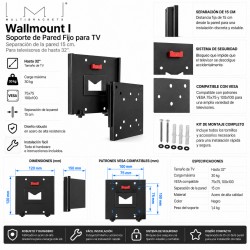 Multibrackets - WALLMOUNT I - Soporte TV de pared fijo. Separación de la pared: 1,5 cms. Para TV hasta 40"