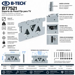B-Tech BT7521 Soporte TV de Pared Fijo Ultra Slim hasta 32” VESA 200x100 – Gris
