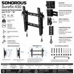 Sonorous - Soporte TV de pared inclinable. Ref. SUREFIX 430