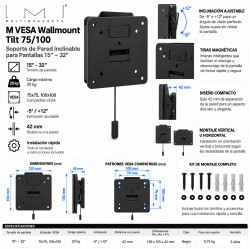 Multibrackets - Soporte TV de pared inclinable. Ref. Wallmount Tilt VESA 75/100Catálogo Productos