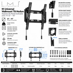Multibrackets - Soporte TV de pared inclinable. Ref. Wallmount Tilt Medium. Color negro.
