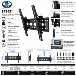 B-Tech BT8431 Soporte TV de Pared Inclinable hasta 70” VESA 600x400 70 kg