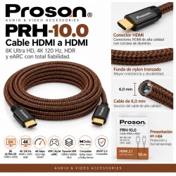 Proson PRH-10.0 – Cable HDMI 2.1 Ultra High Speed 10 m, 8K, 4K 120 Hz, HDR y eARC