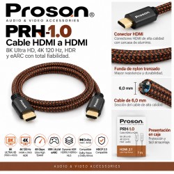 Proson PRH-1.0 – Cable HDMI 2.1 Ultra High Speed 1 m, 8K, 4K 120 Hz, HDR y eARC