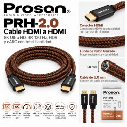 Proson PRH-2.0 – Cable HDMI 2.1 Ultra High Speed 2 m, 8K, 4K 120 Hz, HDR y eARC