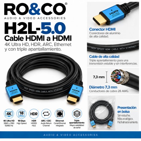 Cable HDMI 5.0 mts versión 2.0