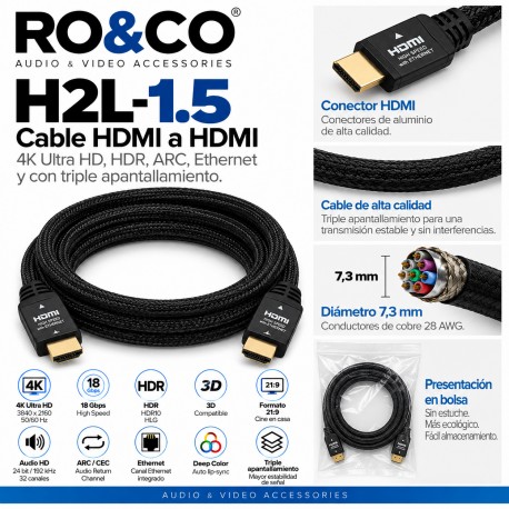 H2L-1.5 - Cable HDMI a HDMI v2.0 de 1,5 mts