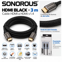 Sonorous HDMI Black 3 m – Cable HDMI 1.4 High Speed con Ethernet, Full HD 1080p y 3D