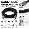 Sonorous HDMI Black 3 m – Cable HDMI 1.4 High Speed con Ethernet, Full HD 1080p y 3D