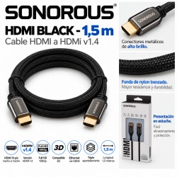 Sonorous HDMI Black 1,5 m – Cable HDMI 1.4 High Speed con Ethernet, Full HD 1080p y 3D