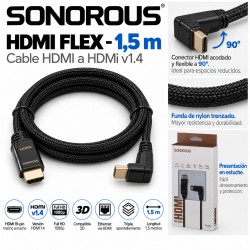 Sonorous HDMI Flex 1,5 m – Cable HDMI 1.4 con Conector Acodado 90°, Full HD 1080p, 3D y Ethernet