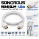 Sonorous HDMI Slim 1,5 m Blanco – Cable HDMI 1.4 Ultrafino, Full HD 1080p, 3D y Ethernet