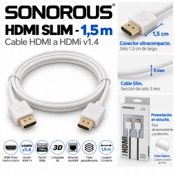 Sonorous HDMI Slim 1,5 m Blanco – Cable HDMI 1.4 Ultrafino, Full HD 1080p, 3D y Ethernet
