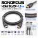 Sonorous HDMI Silver 1,5 m – Cable HDMI 1.4 Full HD 1080p, 3D y Ethernet con Nylon Trenzado