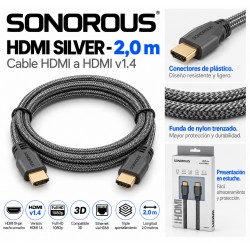 Sonorous HDMI Silver 2 m – Cable HDMI 1.4 Full HD 1080p, 3D y Ethernet con Nylon Trenzado