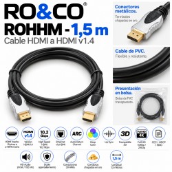 RO&CO ROHHM 1,5 m – Cable HDMI 1.4 High Speed con Ethernet, 3D, ARC y Full HD