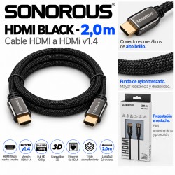 Sonorous HDMI Black 2 m – Cable HDMI 1.4 Full HD 1080p, 3D y Ethernet con Nylon Trenzado