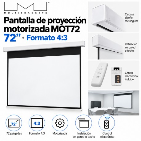 Multibrackets MOT72 – Pantalla de Proyección Motorizada 72" Formato 4:3 para Pared o Techo