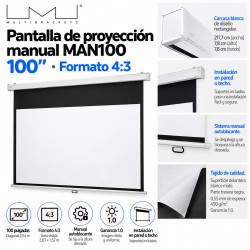 Multibrackets MAN100 – Pantalla de Proyección Manual 100" Formato 4:3 para Pared o Techo