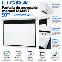 Ligra MAN97 – Pantalla de Proyección Manual 97" Formato 4:3 para Pared o Techo
