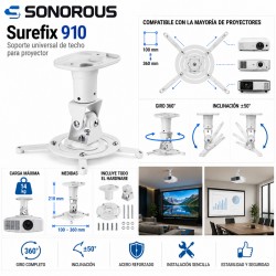 Sonorous Surefix 910 Soporte Universal de Techo para Proyector hasta 14 kg Blanco