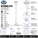 B-Tech BT5890-075 Blanco Soporte Universal de Techo para Proyector 89,5 cm hasta 10 kg