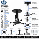B-Tech BT5890 Soporte Universal de Techo para Proyector hasta 10 kg Negro