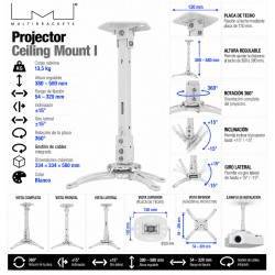 Multibrackets Projector Ceiling Mount I Soporte de Techo Universal para Proyector Blanco 13,5 kg