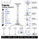 Multibrackets Projector Ceiling Mount I Soporte de Techo Universal para Proyector Blanco 13,5 kg