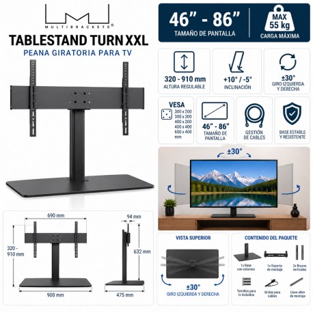 Multibrackets - Peana TV de pie o sobremesa. Vesa 60x40. Ref. TABLESTAND XXL large c/negro