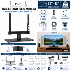 Multibrackets Tablestand Turn Medium Peana Giratoria para TV 32"-43" VESA 400x400 hasta 30 kg Negro