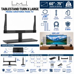 Multibrackets Tablestand Turn X Large Peana Giratoria para TV 60"-75" VESA 800x400 hasta 50 kg Negro