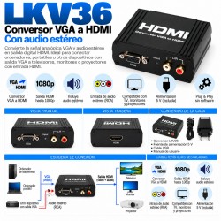 LKV36 – Conversor VGA + Audio Estéreo RCA a HDMI Full HD 1080p